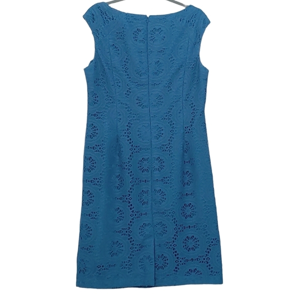 Adrianna PAPELL Teal crochet sleeveless business casual fitted summer dress - Picture 6 of 13